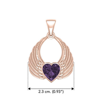 Gemstone Heart Angel Wings Rose Gold Pendant UPD5169 - Jewelry